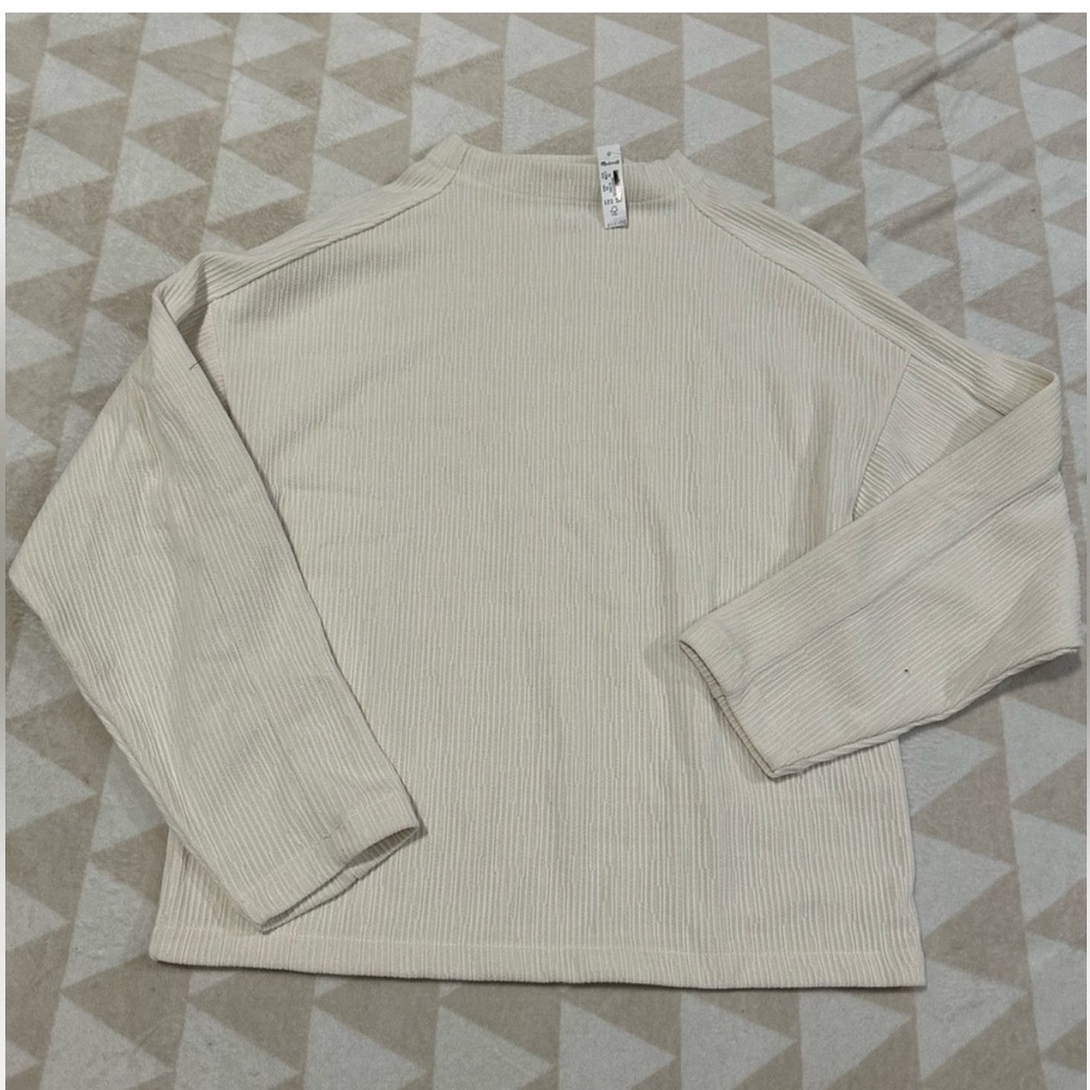 Madewell Striped Jacquard Funnelneck Top antique cream